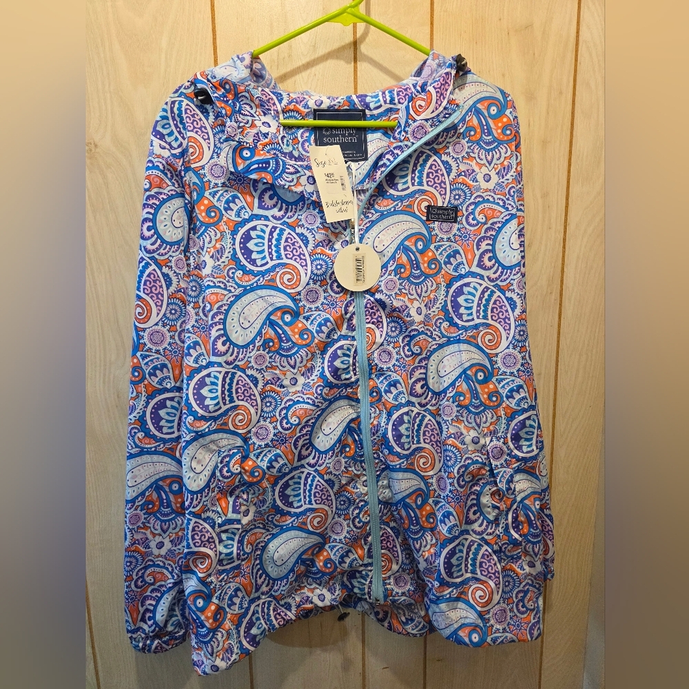 Simply Southern Rain Jacket- Blue and Orange New Sz XXL